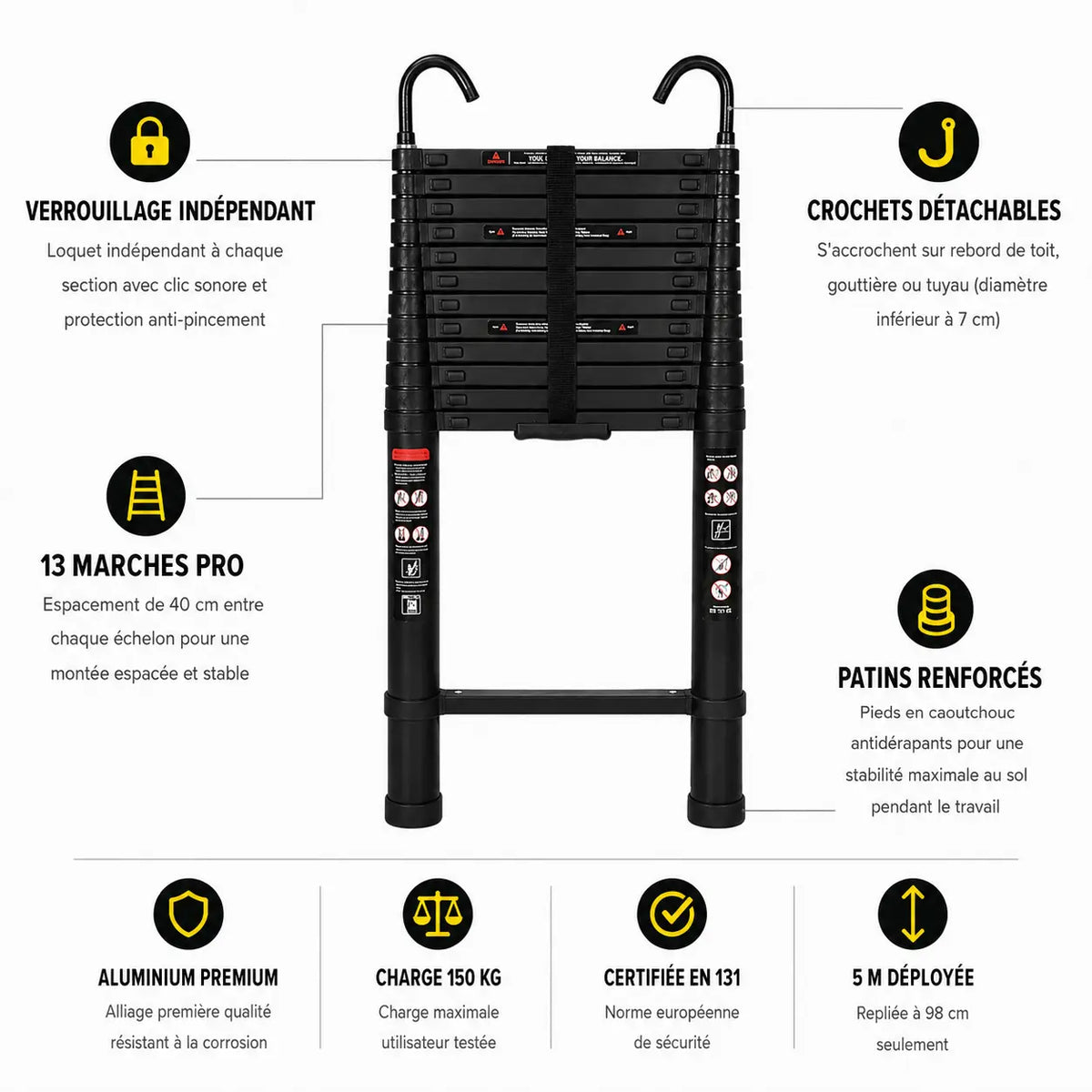 Échelle Télescopique 5m Noire Pro | ExpertEchelles